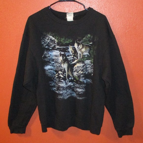 Artisans Wolf Woman X Large Black Tan White Graphic Long Sleeve Sweatshirt - Picture 5 of 7